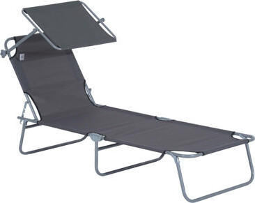 Outsunny Outdoor Lounge Chair, Adjustable Folding Chaise Lounge, Tanning Chair With Sun Shade For Beach, Camping, Hiking, Backyard