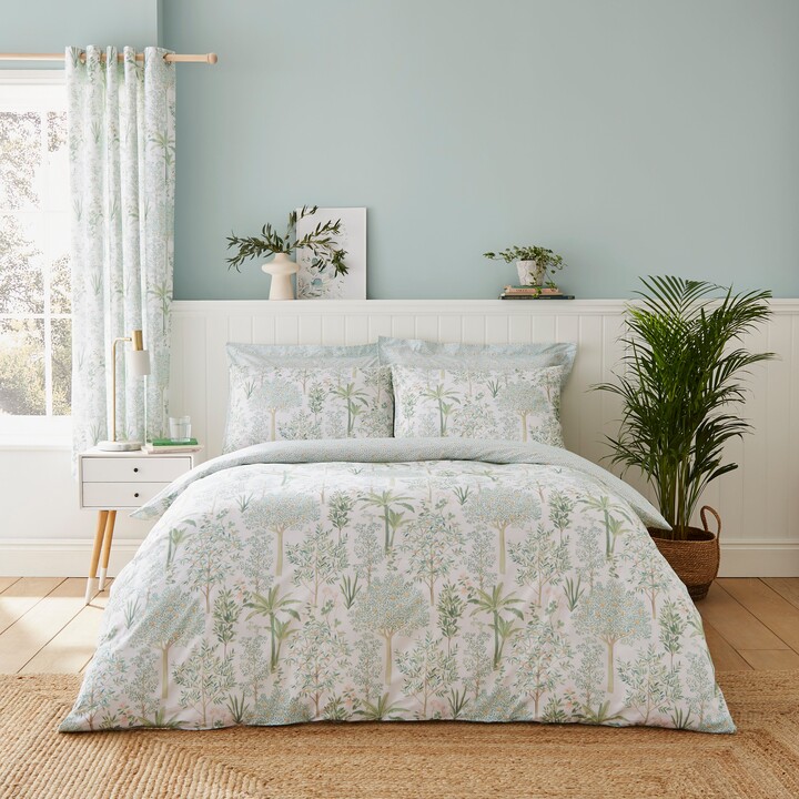 Dunelm Botanical Trees Sage Duvet Cover and Pillowcase Set Green/White