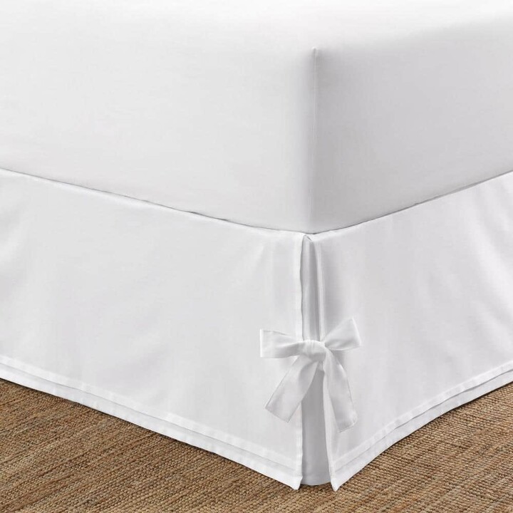 Laura Ashley Corner Ties White Cotton Queen 15 in. Drop Bedskirt