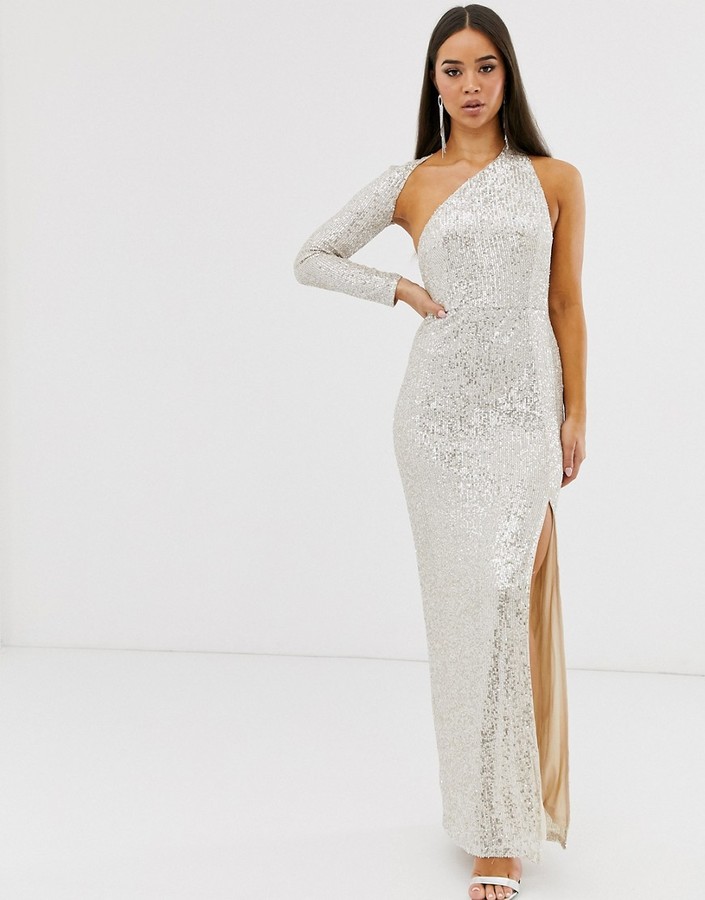 Club L London sequin one shoulder maxi dress ShopStyle