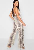 Thumbnail for your product : boohoo Snakeskin Ruffle Pinafore Jumpsuit
