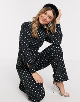 Thumbnail for your product : ASOS DESIGN high neck ruched waist tea jumpsuit in spot print