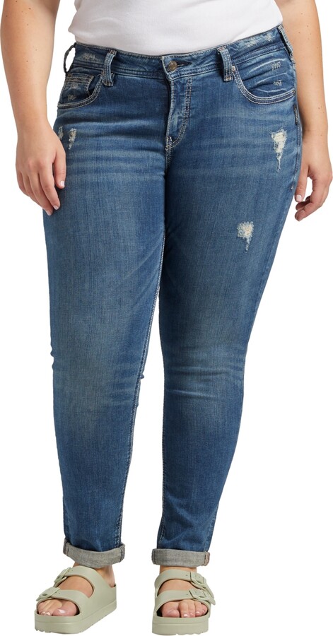 Silver Jeans Co. Plus Size Indigo Wash Ripped Girlfriend Jeans