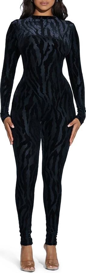 NAKED WARDROBE BLACK THICK STRETCH BODYSHAPING JUMPSUIT ROMPER  CATSUIT-M,12-UK