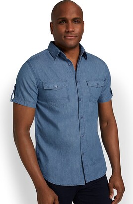 Casual half sleeve indigo fabric shirt. Denim look » Easy Buy India-sgquangbinhtourist.com.vn