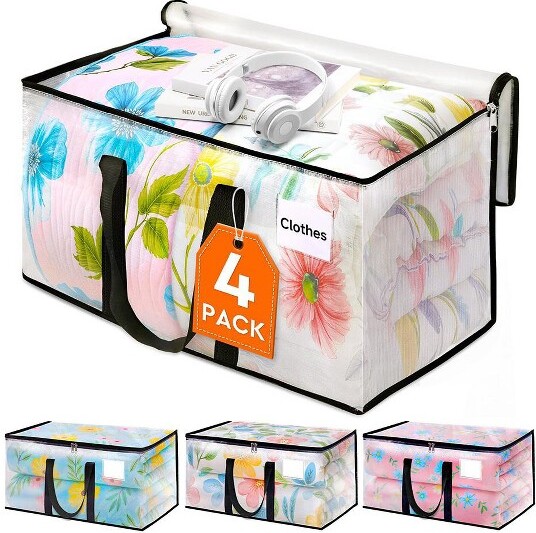 AoiboxClearHeavyDutyMovingBags4PackExtraLarge93L28.7x14.2x14inWaterproofStorageBagswithZipperandTagPocket