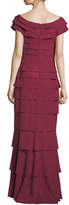 Thumbnail for your product : Tadashi Shoji Scoop-Neck Cap-Sleeve Tiered Textured Crepe Gown