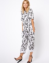Thumbnail for your product : ASOS Wide Leg Jumpsuit in white leopard print