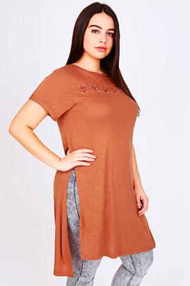 Yours Clothing Burnt Orange Longline Top With Criss Cross Detail