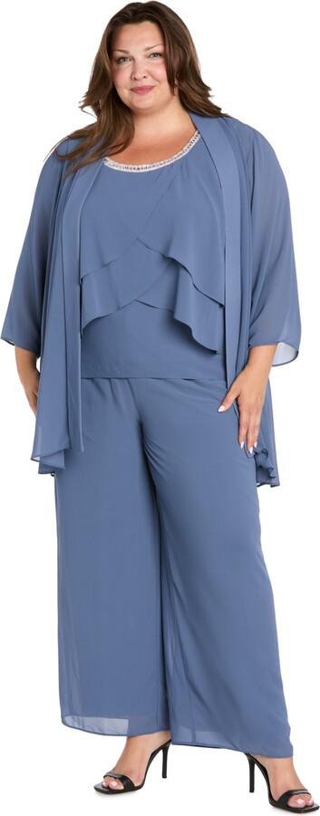 R & M Richards Plus Size Embellished Pants Suit, 3-Piece Set