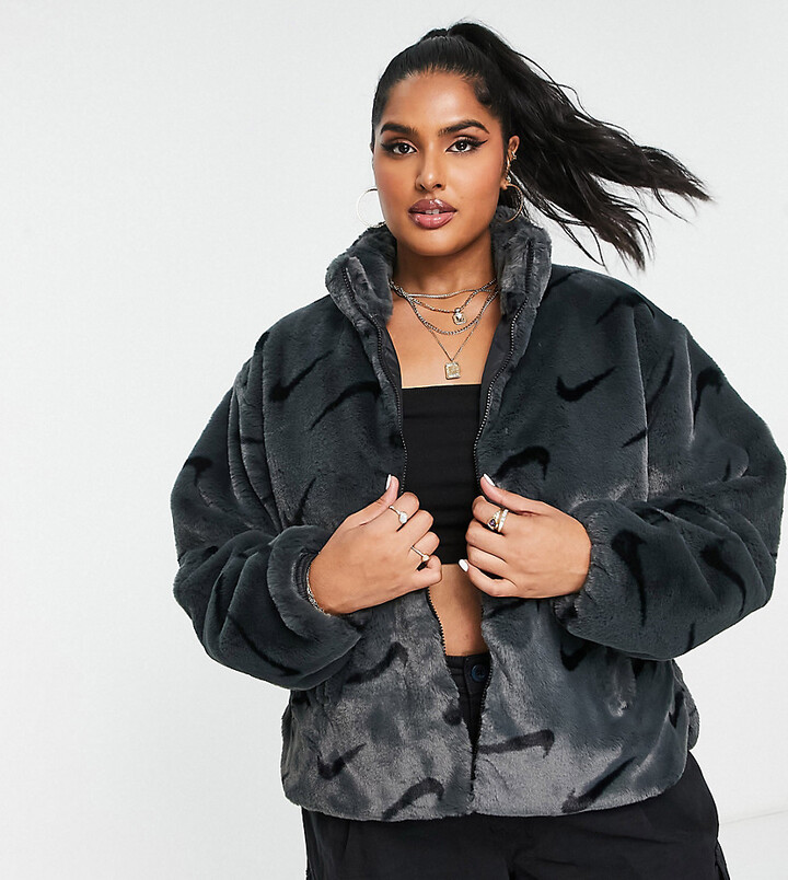 swoosh faux fur jacket