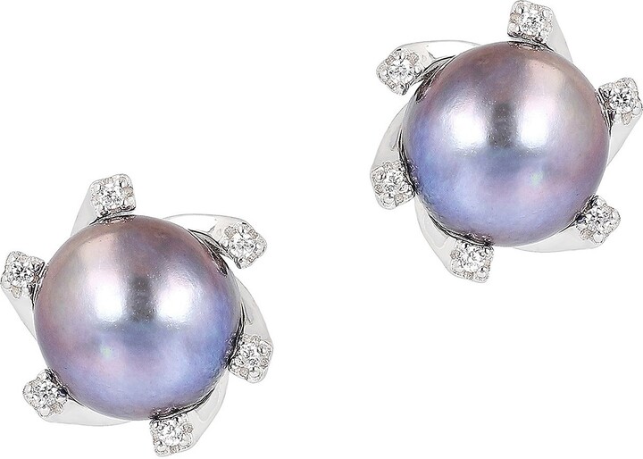 Honora x Diamonique Cultured Pearl Stud Earrings, Sterling