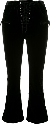 Unravel Project Velvet Cropped Lace-Up Trousers