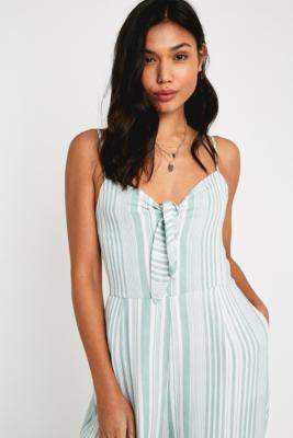 MinkPink Lazy Daze Stripe Jumpsuit - green M at Urban Outfitters