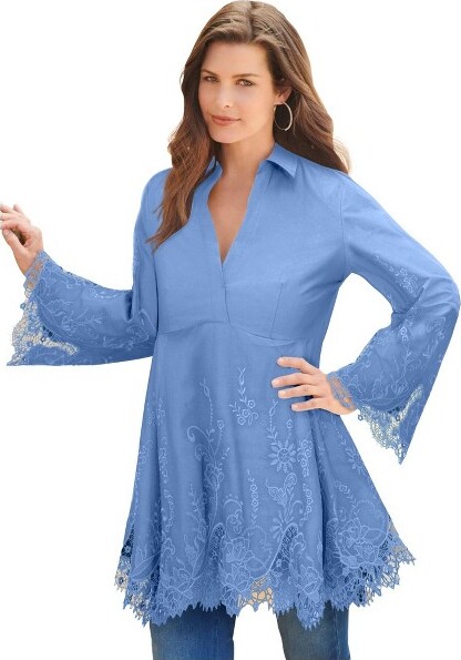 Roamans Roaman'sPoplinEmbroideredSwingTunic-16WFrenchBlue