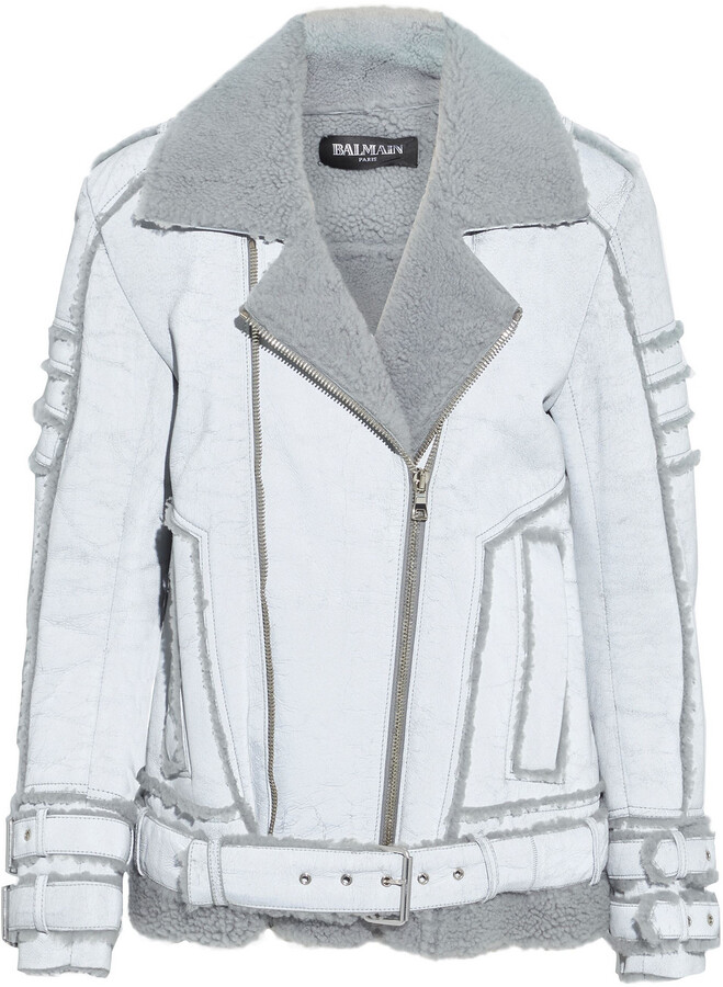 grey shearling biker jacket