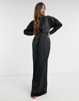 Thumbnail for your product : ASOS DESIGN satin maxi dress with batwing sleeve and wrap waist in black