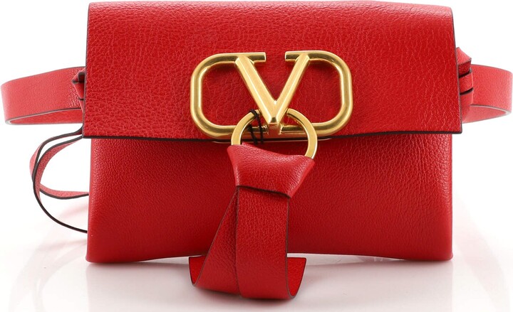 Valentino Garavani - VRing Black & Red Leather Medium Shoulder Bag