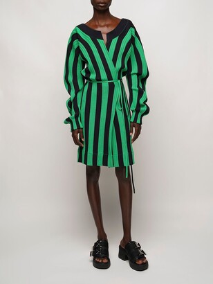Bottega Veneta Striped Linen Blend Rib Knit Wrap Dress