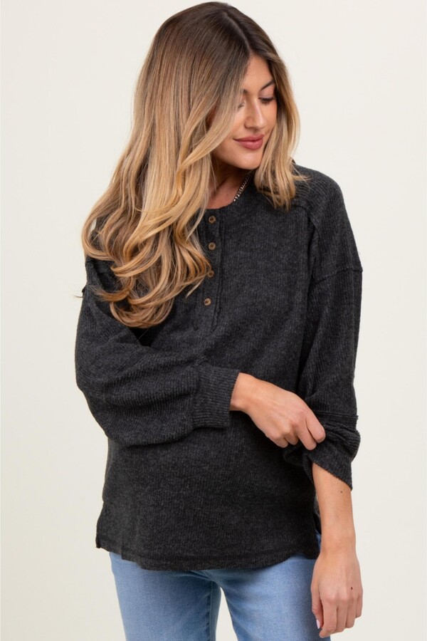 Pinkblush Maternity Oversized Ribbed Knit Henley Sweater