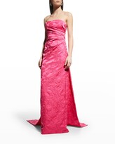 Thumbnail for your product : Monique Lhuillier Floral Jacquard Draped Train Strapless Gown