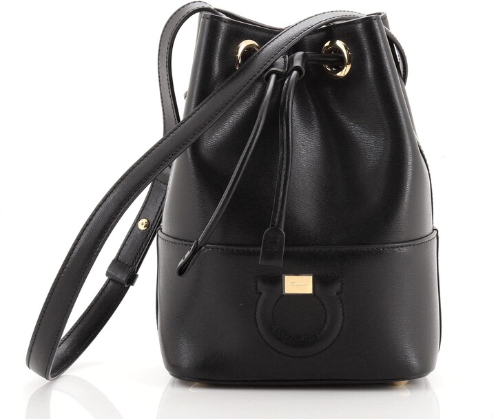 Gancino Mini Leather Bucket Bag in Black - Ferragamo
