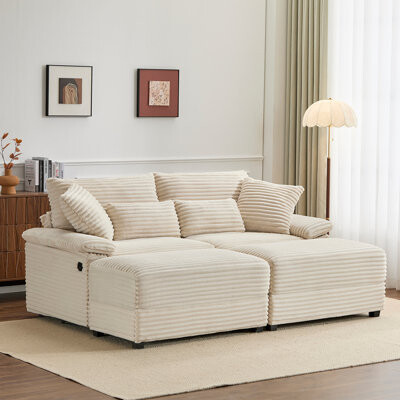 Latitude Run Double Chaise Lounge Set With Reversible Ottoman - Soft Corduroy Fabric Storage OttomansUSB Port Multi-Functional Seat/Table--A