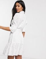 Thumbnail for your product : NA-KD broderie anglais puff-sleeve mini dress in white
