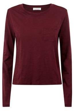 New Look Burgundy Organic Cotton Long Sleeve Pocket Front T-Shirt
