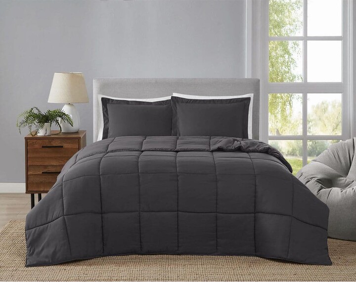 Truly Soft Everyday Reversible Dark Grey Full/Queen 3 Piece Microfiber Comforter Set