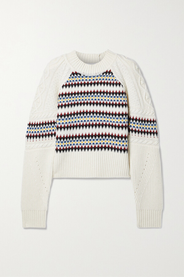 Veronica Beard Jimena Merino Wool-jacquard Sweater - Cream - ShopStyle