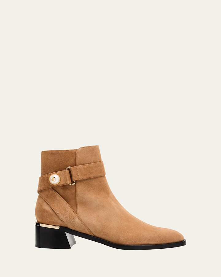 Jimmy Choo Noor 45 Suede Pearly-Button Ankle Booties
