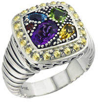 Effy Sterling Silver 18K Yellow Gold And Multi-Colour Gemstone Ring