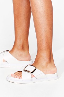 Nasty Gal Womens Faux Leather Cross Strap Buckle Sandals - White