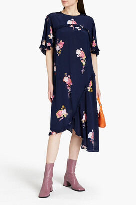 Preen Line Peni asymmetric floral-print crepe de chine midi dress