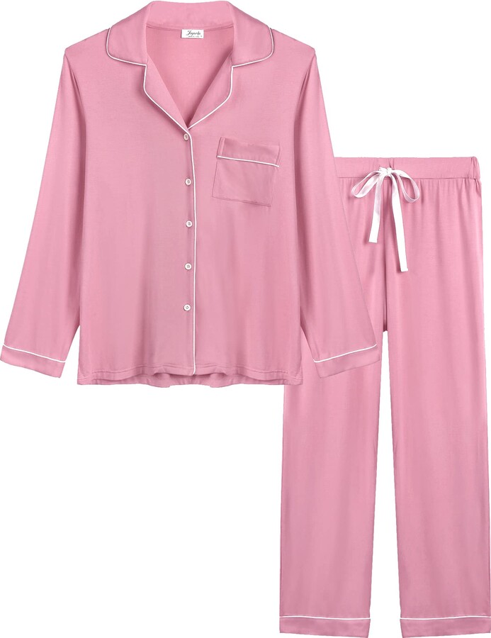 Amorbella Ladies Moisture Wicking Cool Cozy Pajamas/Pj Set Sleepwear for Menopause(Dusty Rose