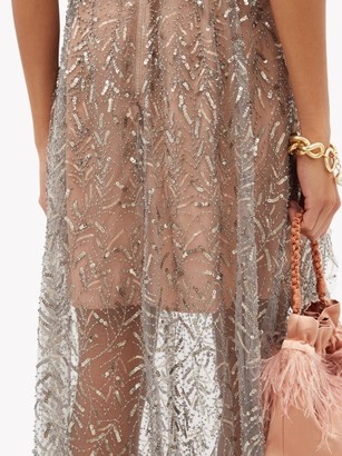 Self-Portrait Sequinned Tulle Maxi Dress - Silver