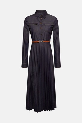 Karen Millen Tailored Denim Pleated Shirt Maxi Dress