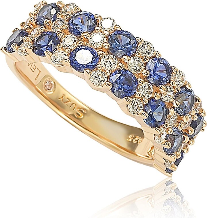 SUZY LEVIAN Rose Sterling Silver Double Row Sapphire & Lab Grown Sapphire Eternity Ring