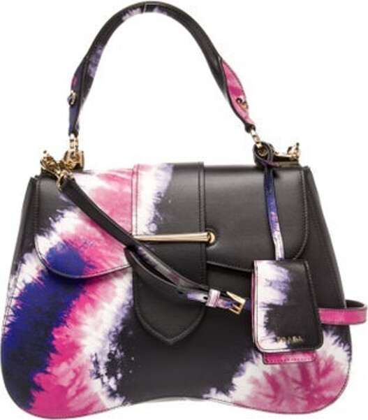 Prada Top Handle Bag Nero City Calf Leather Tie-Dye Print Gold-Tone Hardware Rolled Handle & Single Adjustable Shoulder Strap Leather Lining & Dual Interior Pockets Flap & Pull-Through Closures at Front Includes Dust Bag, Authenticity Card & Luggage Tag Unfortunately, due to restrictions, this item may not be eligible for shipping in all areas.