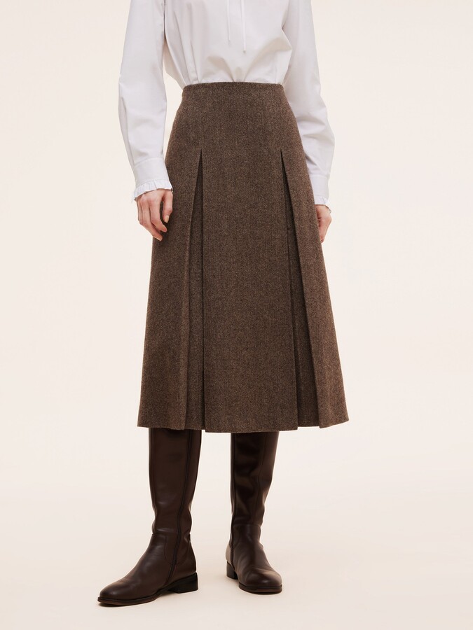 GOELIA 100% Washable Wool A-Line Women Skirt - Coffee Brown / XS