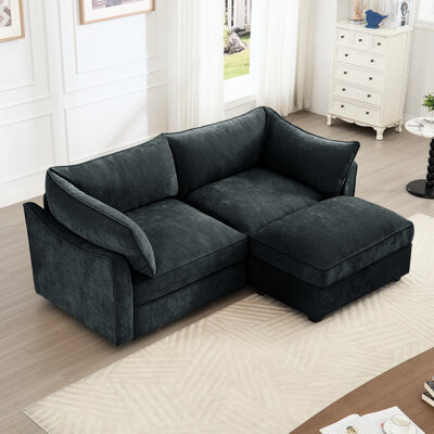 Latitude Run 2 Seater With Footrest And 1 Movable , Chenille Pull Out Storage Under Each Seat, Unique Wrapped - Around Armrest Cushion Design In Crescent Shaped, P