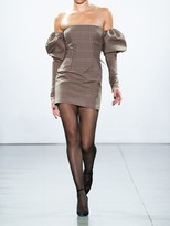 Thumbnail for your product : LaQuan Smith Off Shoulder Puffy Sleeves Check Dress