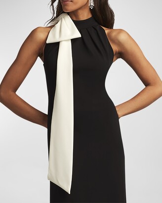 ＊TadashiShoji Sleeveless Mock-Neck Bow Crepe Gown Tadashi Shoji Sleeveless Mock-Neck Bow Crepe Gown