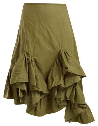 Marques Almeida Asymmetric Ruffle Hem Skirt - Womens - Khaki