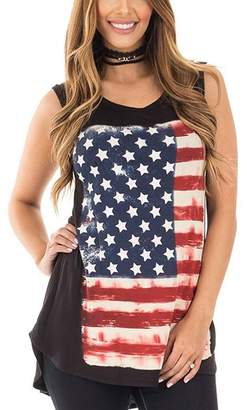 Tomteamell Womens Tunic T Shirt USA Flag Printed Athletic Vest Tops XL