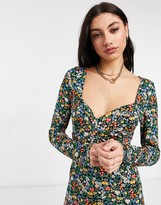 Thumbnail for your product : ASOS DESIGN Tall wrap front long sleeve split front maxi in bright ditsy floral print