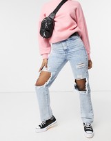 Thumbnail for your product : New Look acid wash knee rip straight leg jean in light blue