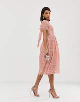 Thumbnail for your product : ASOS Design DESIGN lace midi with ribbon tie and open back