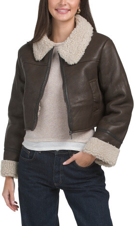 TJMAXX Sherpa Collar Faux Leather Jacket ShopStyle Fur